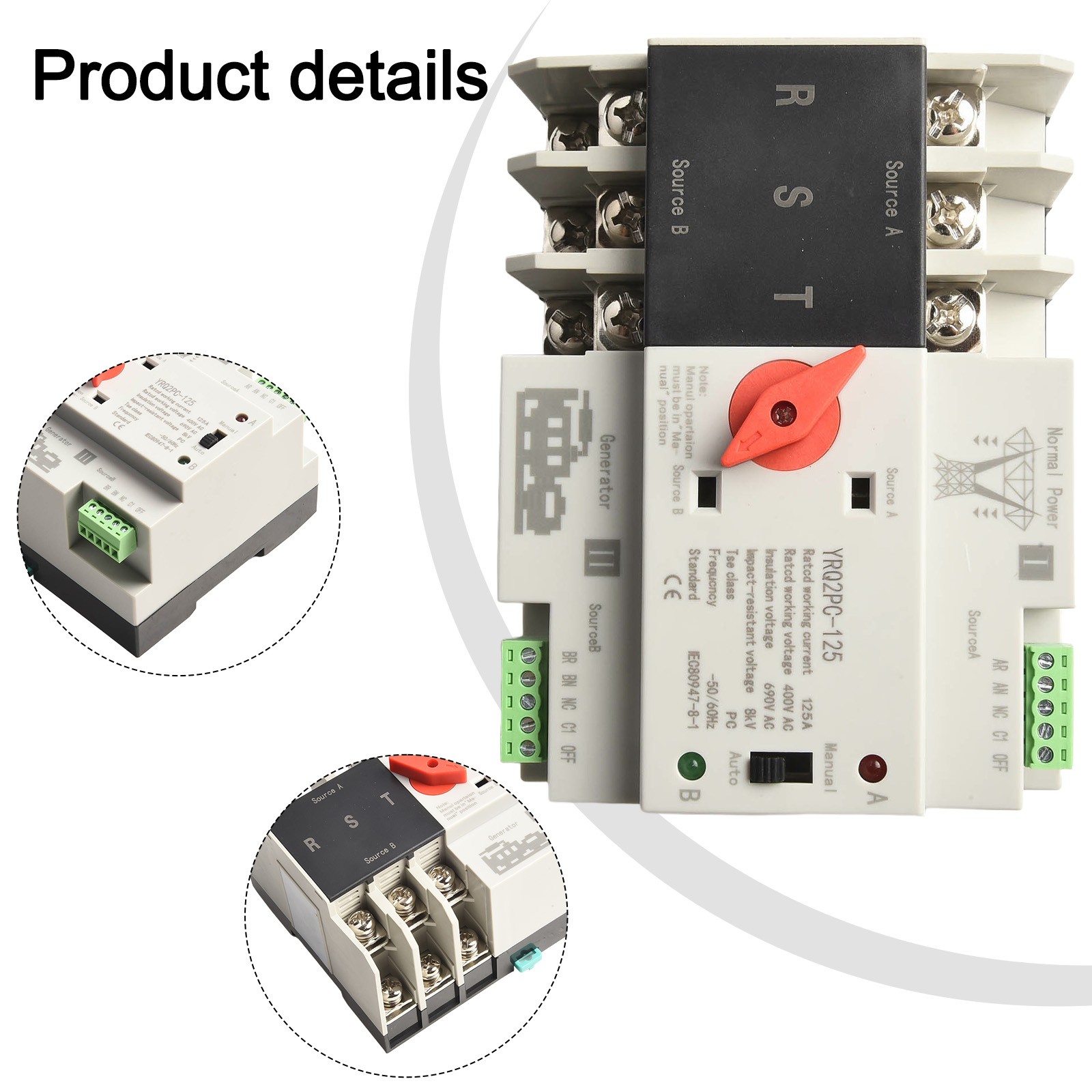 2P 125A Dual Power Automatic Transfer Switch Fit Generator Changeover Switch 3P 125A 400V
