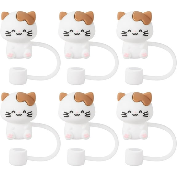 6Pcs Cat Straw Covers, Silicone Soft Protector Straw Covers for 8mm Straws
