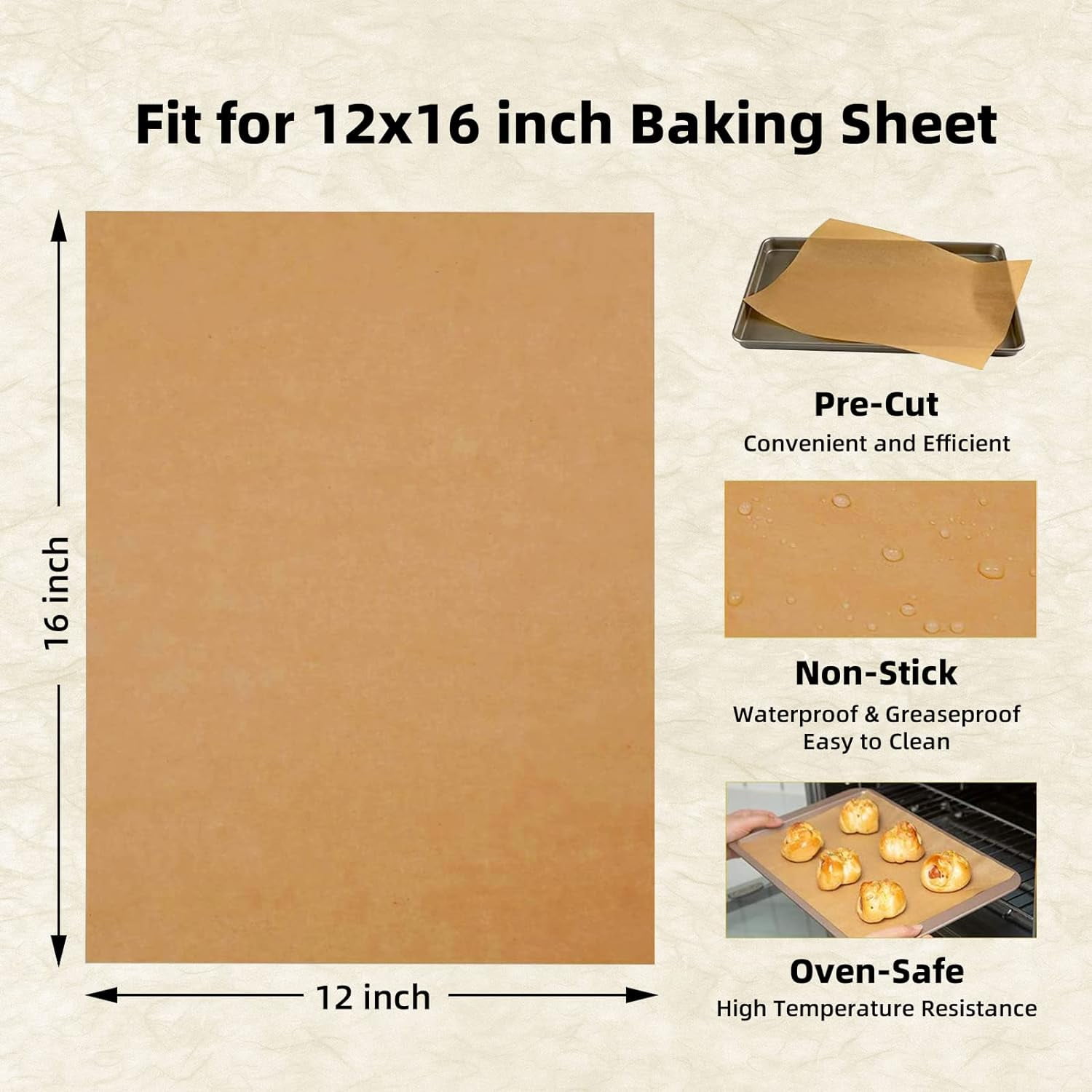Katbtie Unbleached Parchment Paper Roll with Slide Cutterfor Baking 12in x  262ft, 260 Sq.Ft,Brown