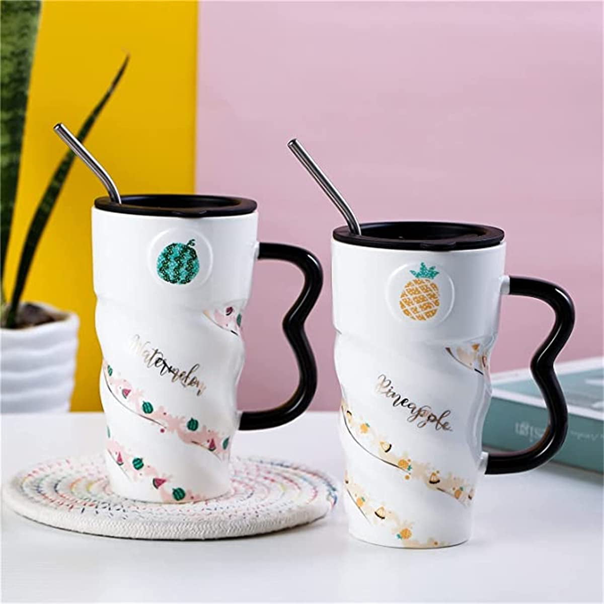 Cartoon Boy Girl Print Couple Mug Creative Enamel Lover Coffee Cup Drink  Dessert Milk Cups Handle