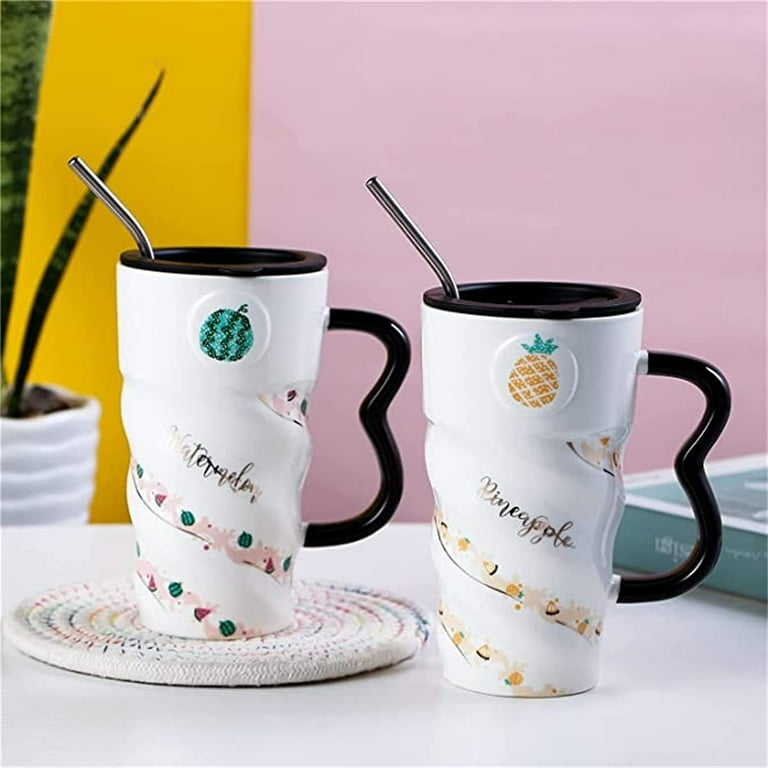 Large Ceramic Coffee Mug with Straw 500ml/17oz Porcelain Tea Mug Cup Cute  Orange Coffee Mugs with Lid and Spoon Novelty Chocolate Milk Tea Cup for  Latte Cappuccino Juice Loose Leaf Tea 