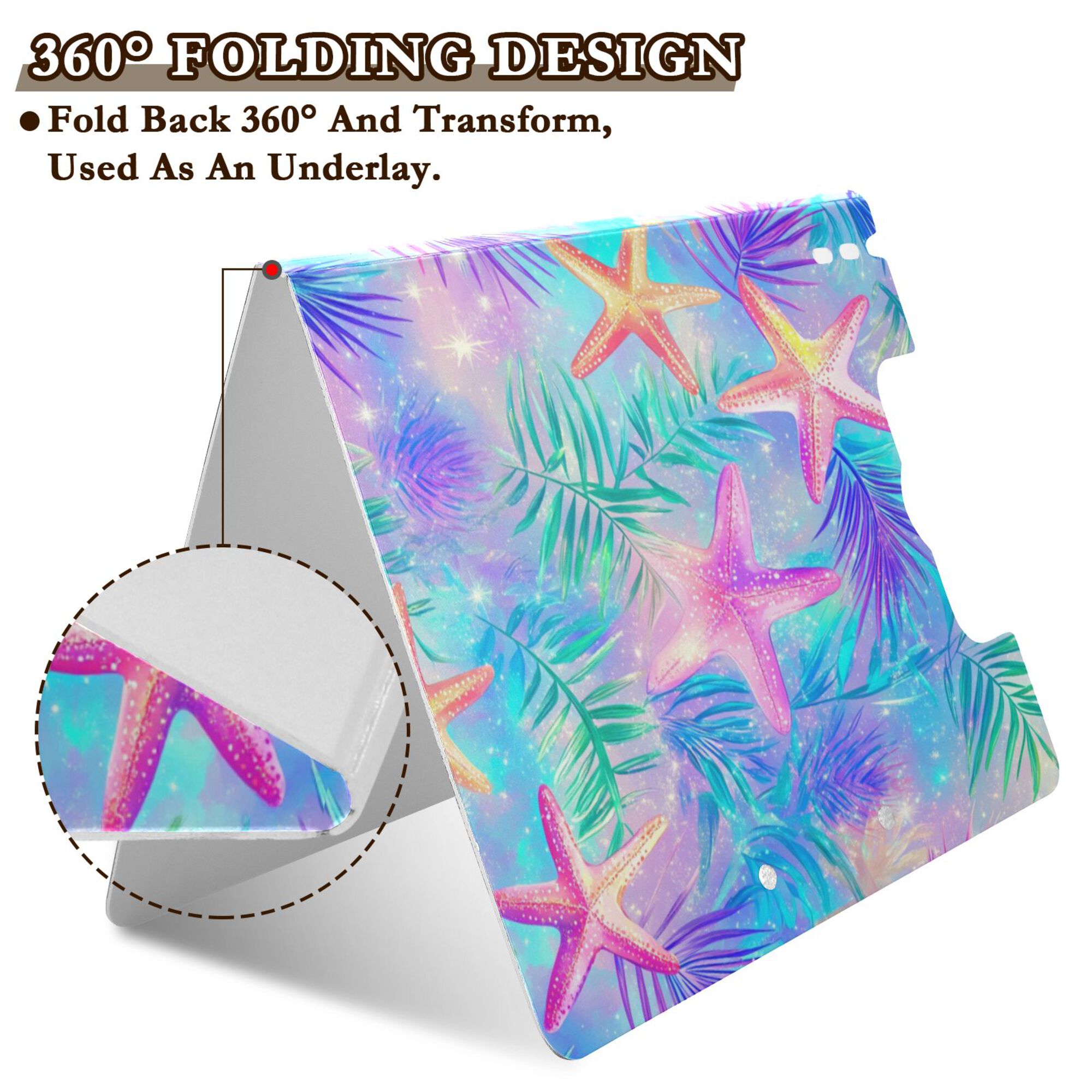 FORMRS A4 Clipboard Folder with Pen Holder Horizontal Foldable School Office Binder, Neon Starfish Pattern