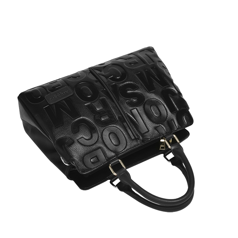 High-quality genuine leather alphabet stripe contrast handbag/tote for women, large capacity storage bag/purse