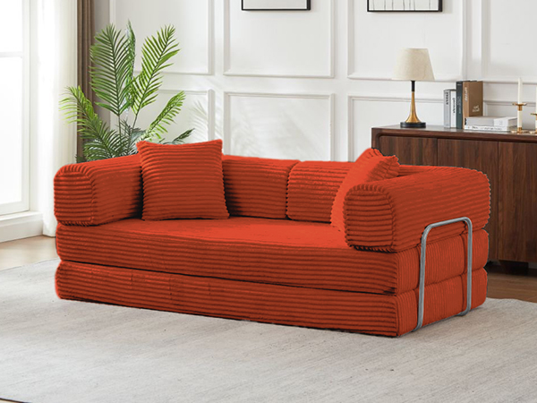 Gewnee Orange 2-in-1 Convertible Corduroy Sofa Bed with High-Density Sponge No Assembly for Apartment Dorm Office