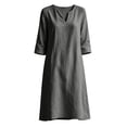 thumbnail image 4 of ZToonmas Women's 3/4 Sleeve V-Neck Shift Dress Casual Loose A-Line Midi Dress for Summer, 4 of 8
