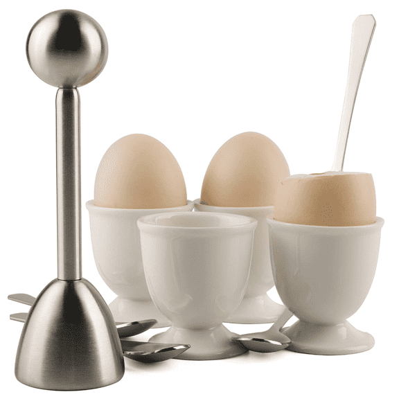 Egg Cracker Topper Set for Soft Hard Boiled Eggs Shell Removal Includes 1 Egg Cutter 4 Egg Cups and 4 Spoons