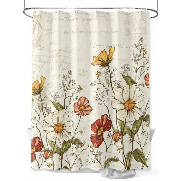 Shower Curtain Wildflower Shower Curtains for Bathroom, Waterproof Polyester Shower Curtain Set with Hooks, Stall Long Size 54"x78" Rustic Flower Beige