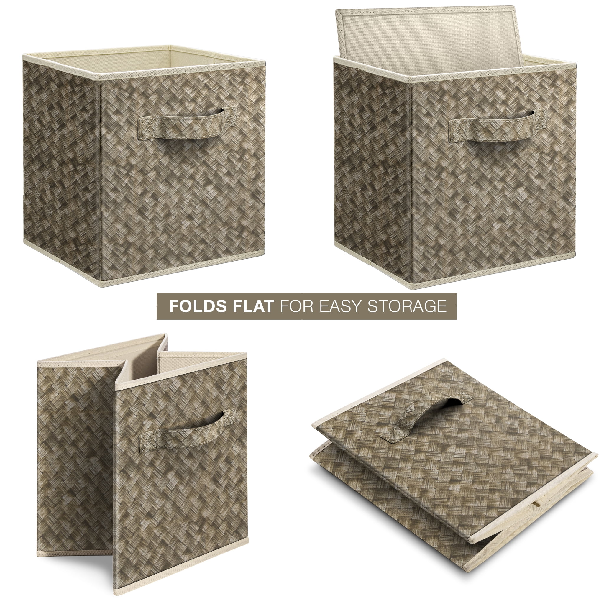 Sorbus Collapsible Fabric Storage Bin with Handles – Foldable Organizer Cubes for Closet - Cubby Basket with Woven Design - Bedroom, Living Room, and Dorm Organization, Beige