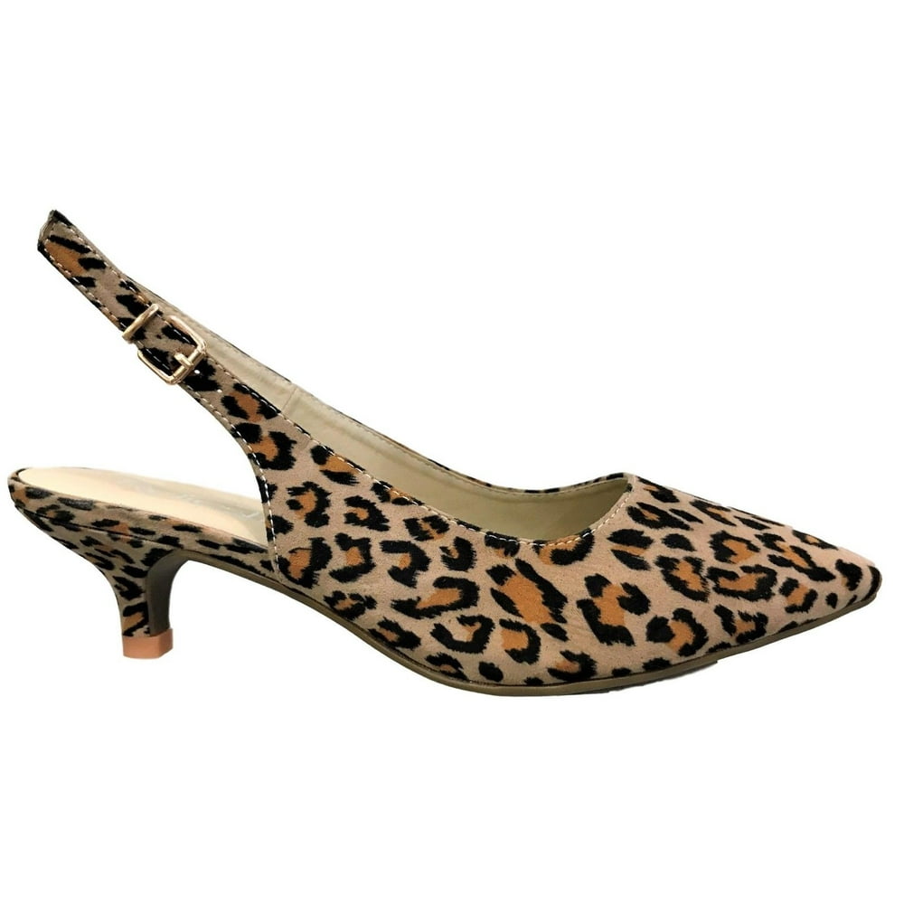 Refresh - Beata-01 Pointed Pointy Toe Low Kitten Heel Slingback Pumps Leopard Print - Walmart