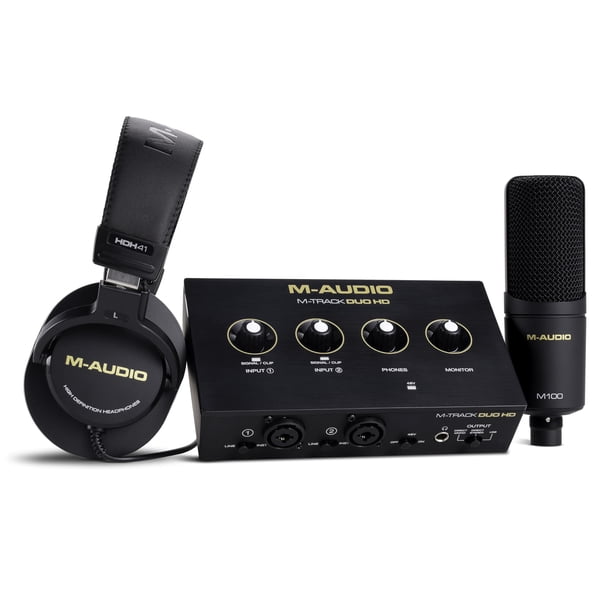 Interfaz de audio M-AUDIO M-Track Duo HD con micrófono M100 y HDH41