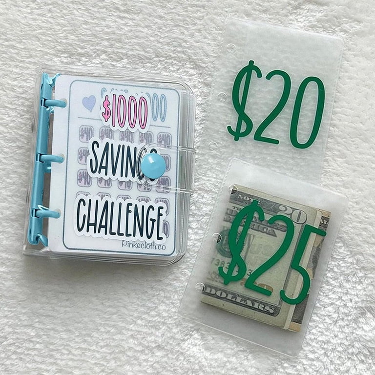 1000 Savings Challenge Binder, Blue, PVC Material, 11.5x11.5x2.5CM
