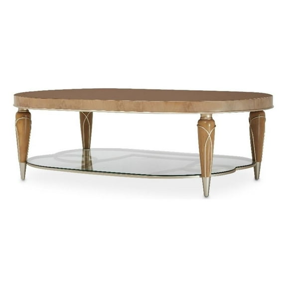 Michael Amini Villa Cherie Wood Oval Cocktail Table - Caramel