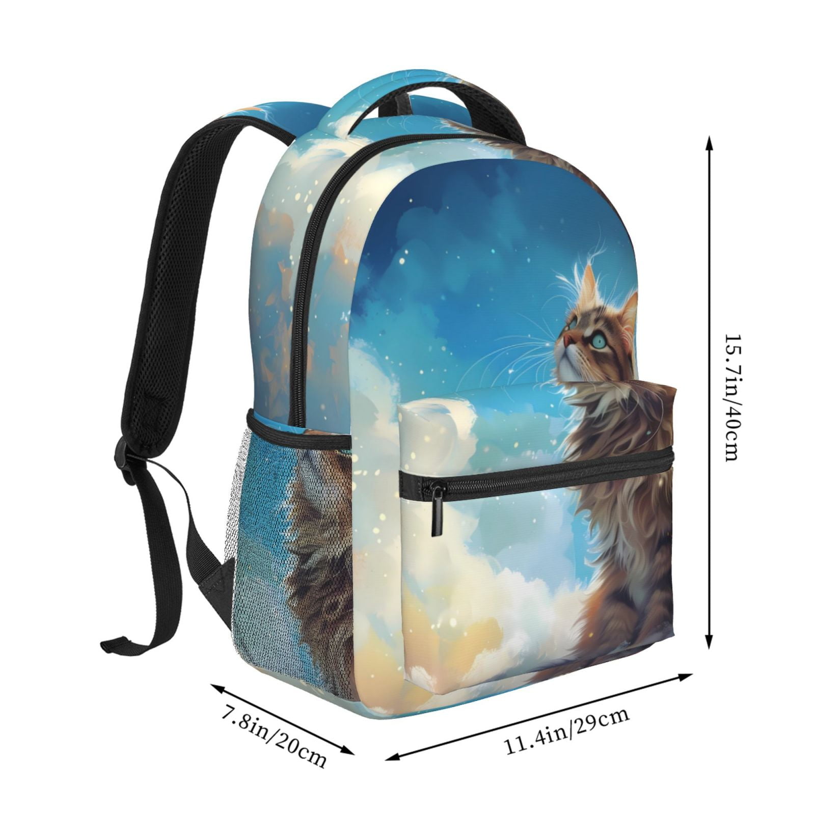 Xecao Blue Sky Winged Cat Backpack, a stylish and functional choice for both men and women, is the perfect basic bookbag for college, work, or travel