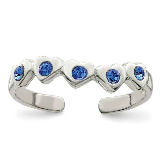 925 Sterling Silver Blue Cubic Zirconia Cz Heart Adjustable Toe Ring Open Midi
