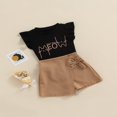 thumbnail image 3 of Kid Girl Short Skirts Outfits  Fly Sleeve Cartoon Letter Printed Crew Neck Tops + Solid Color Bow-Knot Decor Skirts Set, 3 of 7