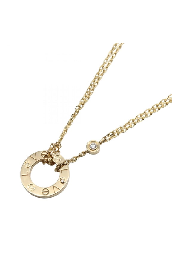 Pre-Owned Cartier Love Circle 2PD Necklace in 18K Yellow Gold with Diamonds, Clear Gold,...
