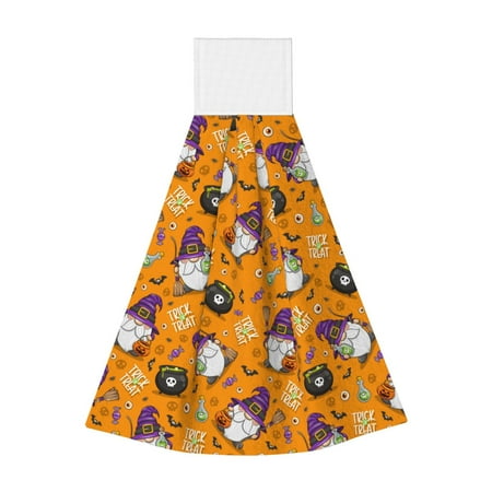 

Adobk Halloween Witches Gnome Print Coral Velvet Hand Wipes Fashion Hanging Kitchen Towel for Bathroom Washcloth Absorbent Tie Towel
