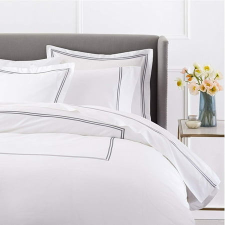 Hotel Duvet - 400-Thread-Count Egyptian Cotton Sateen Hotel Stitch Duvet Cover - Queen, Silver Gray