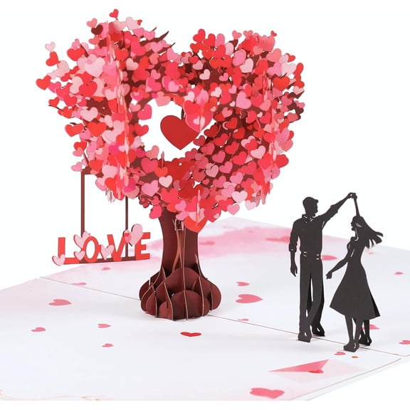 3D Love Tree Pop-Up Greeting Card, Heart Design for Couples - Wedding, Anniversary, Birthday, Valentine's Day Card (5x9 inch)-dh