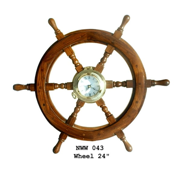"Nagina International 24"" Nautical Ship Wheel with 4 "" Porthole Clock   Pirate Home Decor Wall Hanging"