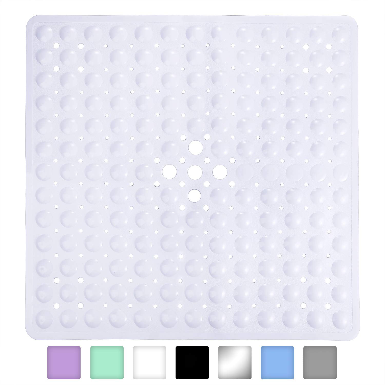 Evelots Square Shower Mat-Large-Drain Hole-Non Slip-Super Thick-164 Suction Cups 