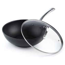 12-Inch Carbon Steel Wok - 14 Gauge, Made In USA - Flat Bottom With Wooden Handle & Side Spool (Wok Ring Included)