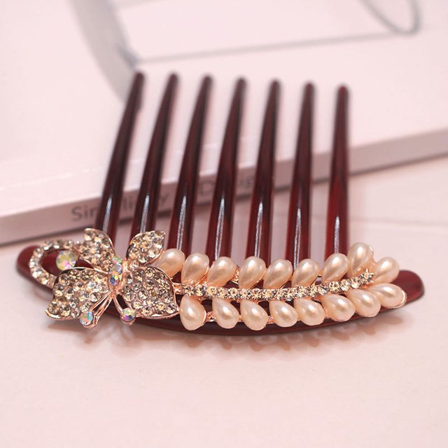 Peine para el cabello con forma de perla y siete dientes, peine para el cabello con disco de diamantes de imitación, horquilla acrílica para el cabello para mujer, accesorios para el cabello