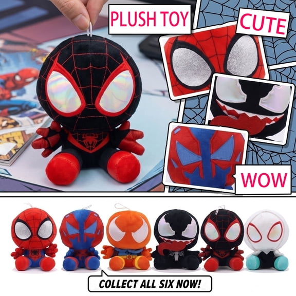 Spider Plush Stuffed Toy Superhero Soft Hero Figure Plushies Doll for Halloween Home Decoration Birthday Gift Idea Action Character Style Playroom Accent, 8 Inch