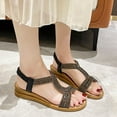 thumbnail image 5 of Flat Sandals for Women Rhinestone Vacation Elastic Strap Solid Color Open Toe Beach Summer Casual Sandals Black, 5 of 8