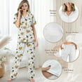 thumbnail image 4 of TSOVTHRID Daisy Bee Print Pajama Set for Women Short Sleeve Loungewear with Long Pants Soft Button Down Pajama Sets, 2XL, 4 of 7