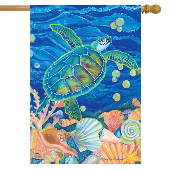 Briarwood Lane Swimming Sea Turtle Summer House Flag
