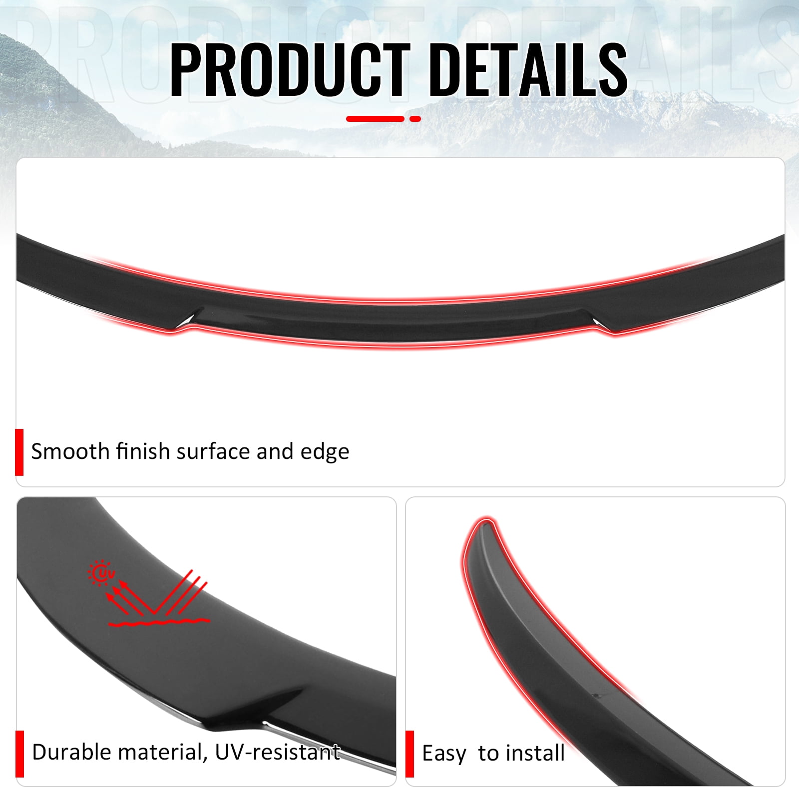 Ikon Motorsports Trunk Spoiler Compatible with 2026 Tesla Model Y Juniper, V Style Gloss Black ABS Plastic Add-on Rear Trunk Lid Spoiler Wing Lip