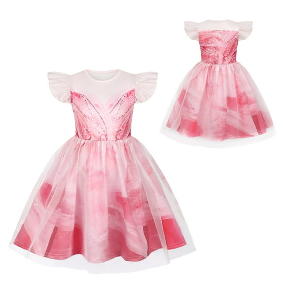 Girls Glinda Dress Pink Glinda Costume Kids Tulle Birthday Party Cosplay Dress with Accessories for 7-8 Years