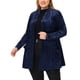 thumbnail image 1 of Cárdigans de terciopelo de talla grande Agnes Orinda para mujeres, cárdigan de frente abierto con bolsillos 2X azul marino, 1 of 6