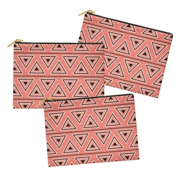S4Sassy Pink Triangle Geometric Multipurpose Cosmetic Pouch Pencil Case Make Up Bag Pack of 3-6 x 8 Inches