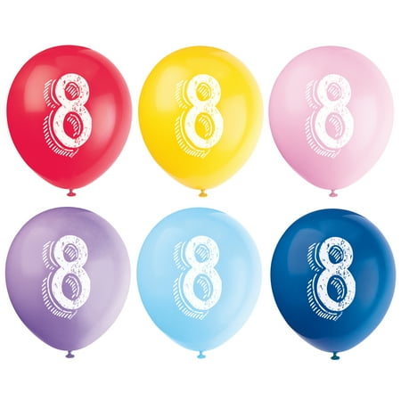 Latex Chalk Design Number 8 Balloons, Assorted, 12 in, 6ct