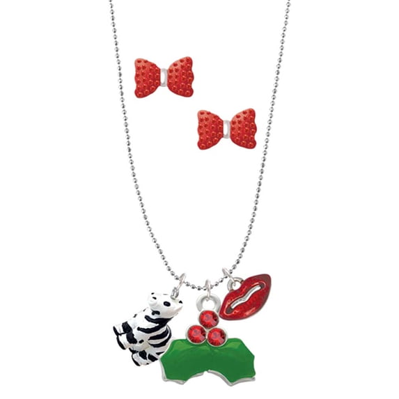 Delight Jewelry Resin Zebra Christmas Kiss Charm Necklace and Stud Earrings