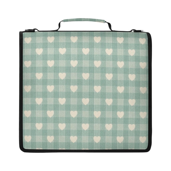Zipper Binder with Shoulder Strap 2 inch 3 Ring Waterproof File Folder Organizer Bag 500 Sheet Blue-green Plaid Pattern