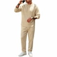 thumbnail image 3 of PNTUTB Fall Winter Men's Solid Color Outfit Sets Crew Neck Long Sleeve Top Elastic Waist Drawstring Pant Two Piece Set Loose Comfort Daily Casual Sets, 3 of 7