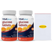 TRUEplus Glucose Tablets Orange Flavor 50 Count(Pack Of 2)| Featuring NYCPI Resealable Bag For Easy Storage