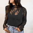 thumbnail image 5 of VBVC Women's Long Sleeve Lace Mesh Sheer Top,Ladies High Neck See-Through Floral Blouse,Slim Fit Party Clubwear Crop Top for Women,Black,S-XL, 5 of 7