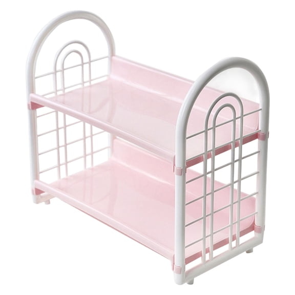 Liujiale Double Layer Desktop Storage Rack Desk Bookshelf Organizer, 2 Tier Hollow Tabletop Shelf for Dormitory Office, Pink