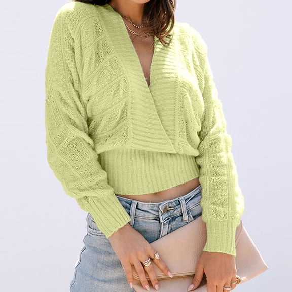 Vedolay Womens Sweaters Women's 2023 Fall Winter Oversized Knit Crewneck Long Sleeve Pullover Sweater,Green M