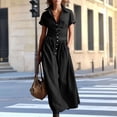 thumbnail image 4 of Ynynloco Women's Flowy Cotton A-Line High Waisted Maxi Dresses Casual Linen Short Sleeve Button Down Shirt Dresses with Pockets, 4 of 6