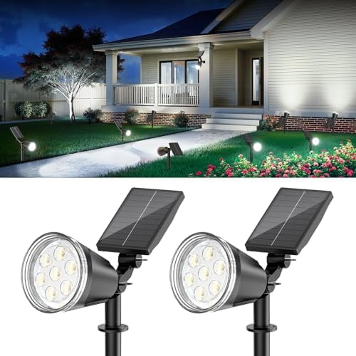 Solar Spot Lights Outdoor Cool White, 1000LM Big Adjustable Solar Lights Outdoor Waterproof, 2-in-1 Bright Solar Powered Spotlights Landscape Lighting for Garden, Yard, Pathway, Tree, Flag