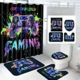 thumbnail image 2 of FRAMICS Blacklight Gaming Shower Curtain Sets with Rugs, 16 Pc Videogames Gamepad Bathroom Sets, Waterproof Fabric Bathroom Curtain Decor with Hooks for Boys Kids, 2 of 9
