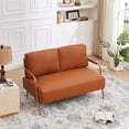 thumbnail image 3 of BUIORD 50" Small Loveseat Sofa, Pet Friendly Leather Accent Sofa with Gold Metal Legs, Upholstered 2-Seater Sofa and Couch for Home Office Living Room Bedroom, 49.6"L x 30.3"W x 32.3"H, Orange, 3 of 10