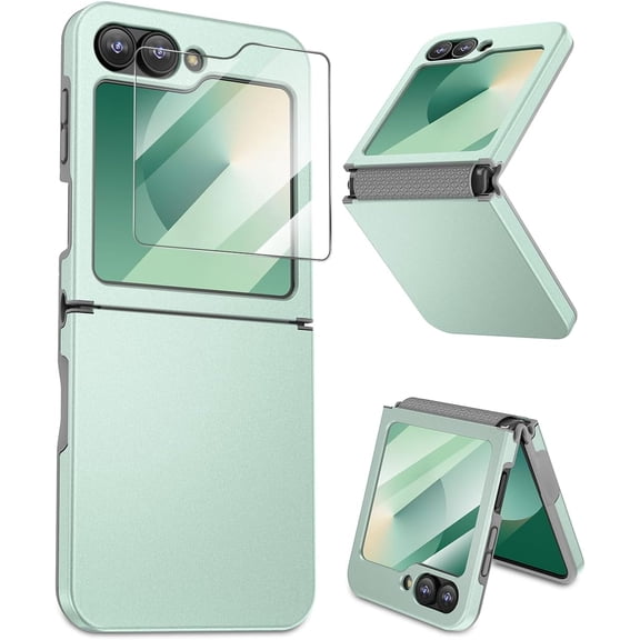 for Galaxy Z Flip 6 Case, Samsung Flip 6 Case with [Hinge Protection] [Screen Protector] Slim Shockproof Wireless Charging Phone Case for Samsung Galaxy Z Flip 6 2024 - Green