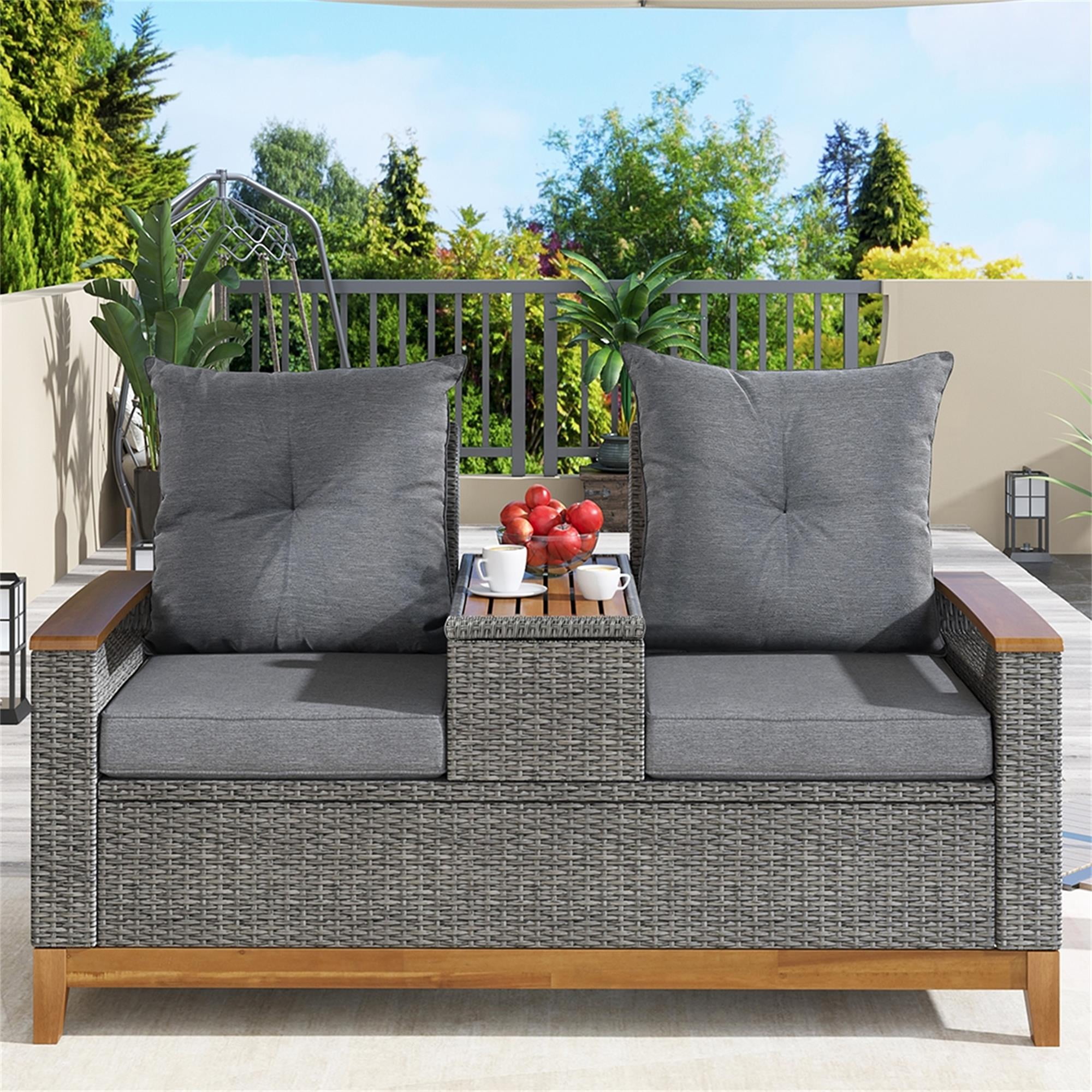 Kadyn Outdoor Comfort Adjustable Loveseat, Armrest With Storage Space, Loveseat Sofa Chairs for Courtyards, Grey Kadyn Outdoor Comfort Adjustable Loveseat, Armrest With Storage Space, Loveseat Sofa Chairs for Courtyards, Grey