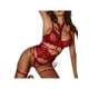 thumbnail image 4 of VISgogo Conjunto de lencería femenina de 4 piezas, sujetador de encaje transparente de color sólido + tanga + liga + anillo para el cuello para damas, S / M / L / XL / XXL VISgogo  moda, 4 of 6